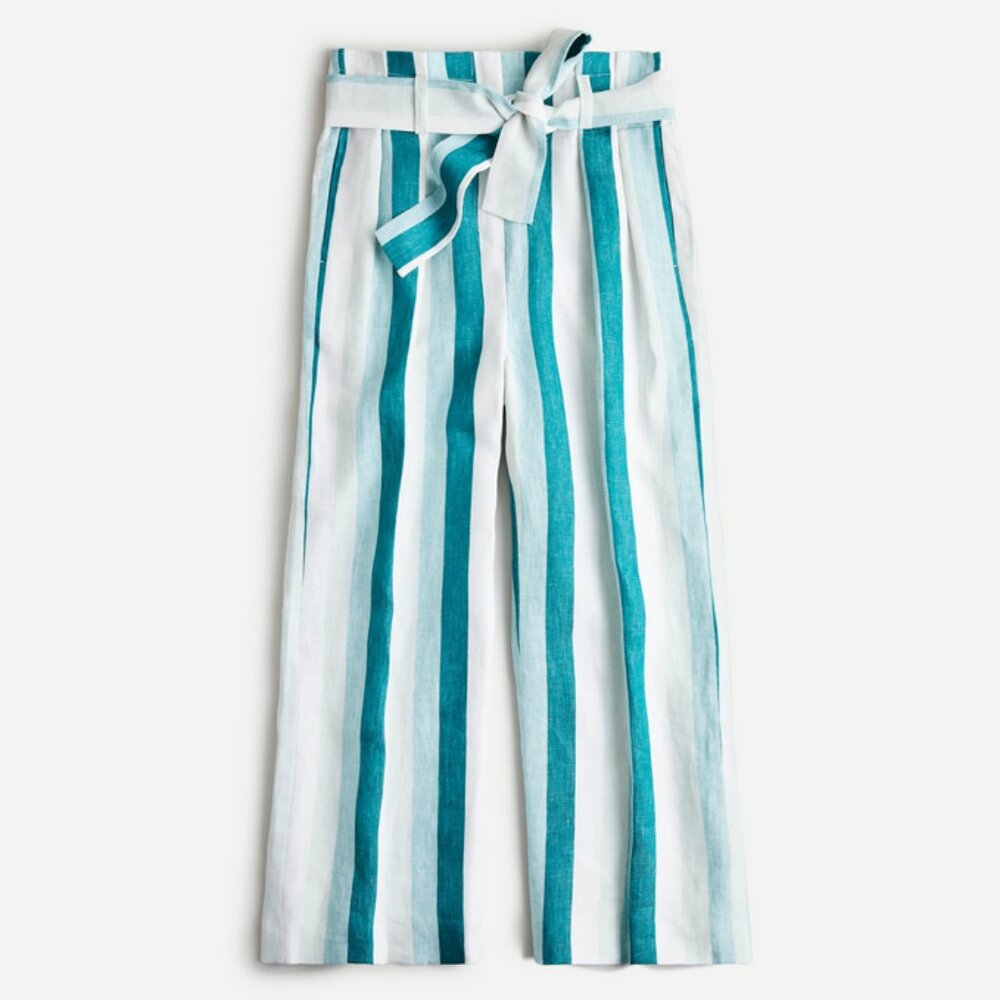 J. Crew Paper-bag linen pant in cabana stripe - Size 12